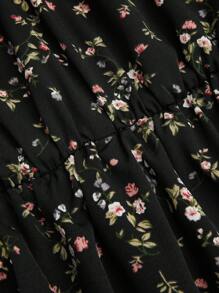 Sweetra 可爱碎花细肩带设计太阳裙，优雅度假连衣裙，腰部收紧，不对称下摆分层裙 - 彩色 - 查看 5