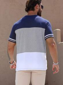 Manfinity Dauomo 男士休闲撞色圆领短袖T恤，夏季 - 彩色 - 查看 2