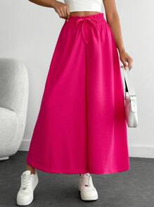 EURMUSE Casual Versatile Solid Color High Waist Wide Leg Pants - Pink - View 3