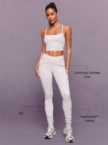 GLOWMODE 24英寸 FeatherFit™ Big Vibe 柔软弹力吸汗对比色虚线紧身裤，低冲击瑜伽普拉提工作室健身房日常活动 - 白色 - 查看 2