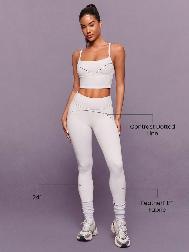 24" FeatherFit™ Big Vibe Soft Stretchy Sweat-Wicking Contrast Dotted Line Leggings Low-Impact Yoga Pilates Studio Gym Daily Active  Spring Summer