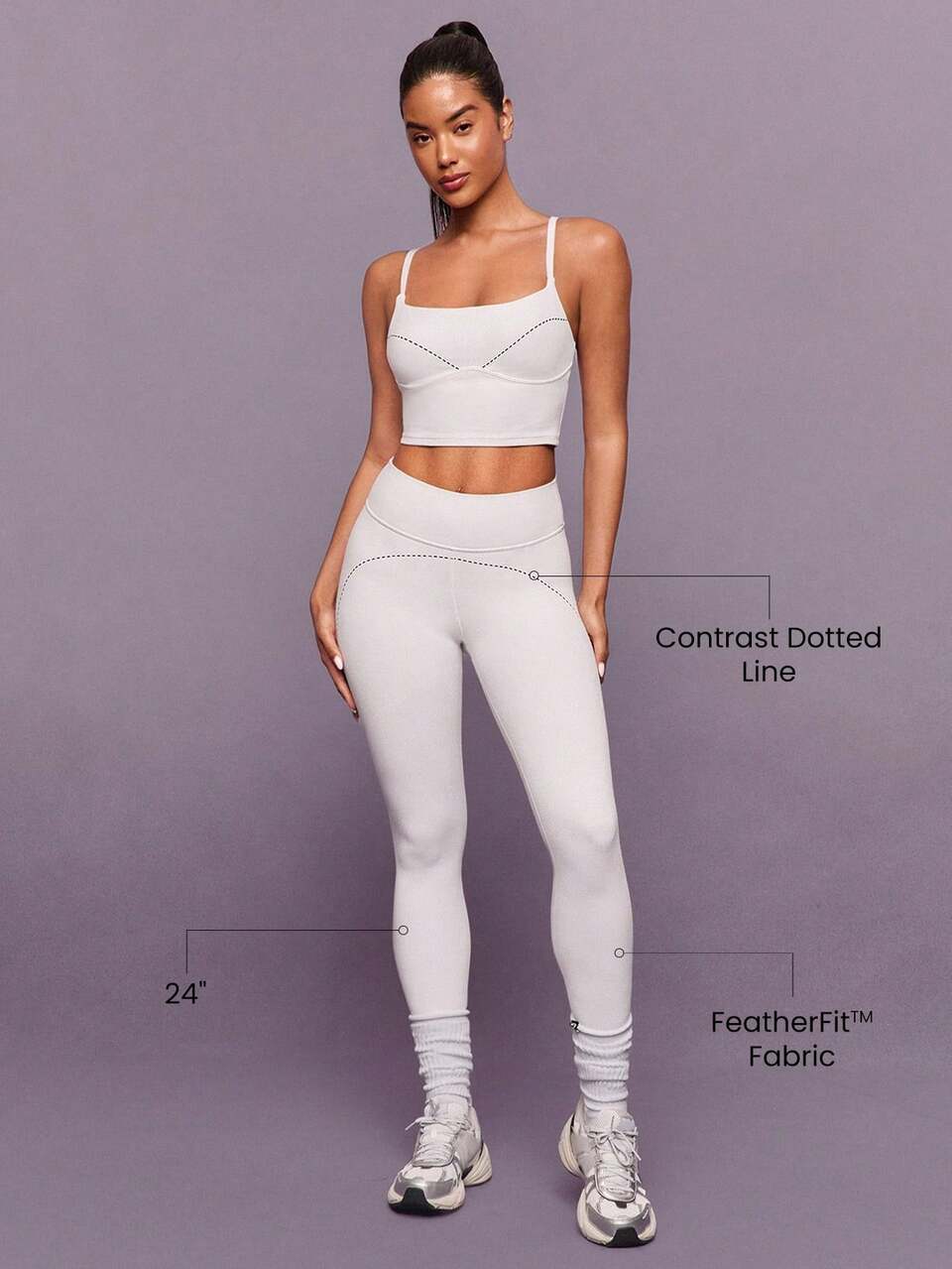 24" FeatherFit™ Big Vibe Soft Stretchy Sweat-Wicking Contrast Dotted Line Leggings Low-Impact Yoga Pilates Studio Gym Daily Active  Spring Summer