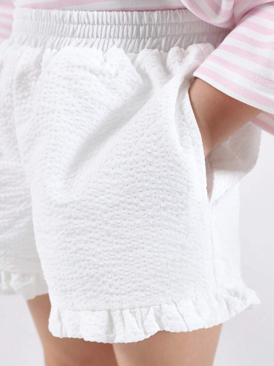 Cherry Print Striped T-Shirt With Ruffle Shorts