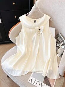 SHEIN Clasi 大码女式无袖圆领优雅飘逸背心，百搭春夏休闲装、日常装、家居装 - 杏色 - 查看 1