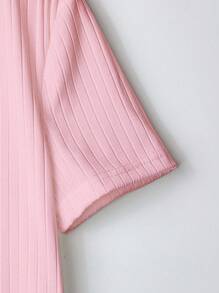 Everyssa Áo thun nữ cổ chữ V tay ngắn, đơn hàng khuy, màu trơn - Hồng - Xem 4