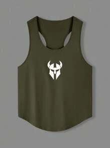 Manfinity Sport PWRUP Men's Green Sleeveless Sports Tank With Letter Print For Gym Enthusiasts Gym Top Men Men Workout Tank Top Gym Stringer Men Gym Tank Top Men - Army Green - View 3