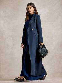 Briarwyn 女士纯色翻领长袖双排扣休闲长裙 女士秋季连衣裙 返校服 女士教师装 女士办公室服装 复古风格女士；复古女士服装 - 藏蓝色 - 查看 6