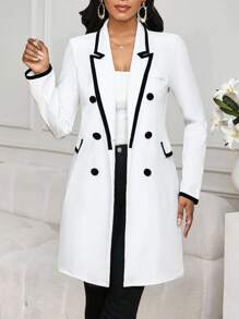 SHEIN Lady 女士优雅通勤简约黑白撞色中长风衣夹克女士风衣四季老款女士机场秋季女士教师商务休闲女士机场冬季女士工作服女士冬季夹克女士正式上衣秋季春季女士教师西部商务职业女性商务休闲老款婚礼宾客 - 黑與白 - 查看 5