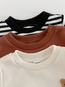 6 件套男婴和女婴可爱卡通条纹纯色长袖运动衫和针织踝带裤两件套服装，适合秋冬季