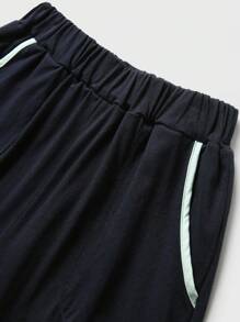 JNSQ Conjunto de uniforme de manga larga y pantalones cortos para deportes al aire libre para volver a la escuela, niños con cuello redondo, parches de color contrastante y estampado divertido, conjunto de manga larga y pantalones cortos para deportes al aire libre - Multicolor - Ver 8