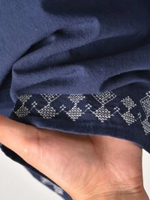 Rusticease 女款幾何刺繡V領長袖襯衫與長褲休閒兩件套 女款兩件套長褲套裝 女款套裝 女款兩件套套裝 棉質兩件套 秋季校園服裝 商務休閒 女款服裝仙女風 工作/辦公室秋季服裝 女款秋季服裝 - 藏蓝色 - 查看 3
