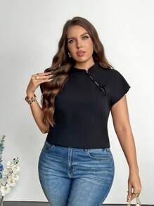 Firerie Plus Size Elegant Commuter New Chinese Style Mandarin Collar Sleeveless Drop Shoulder Mini Flutter Sleeve Fitted White Blouse