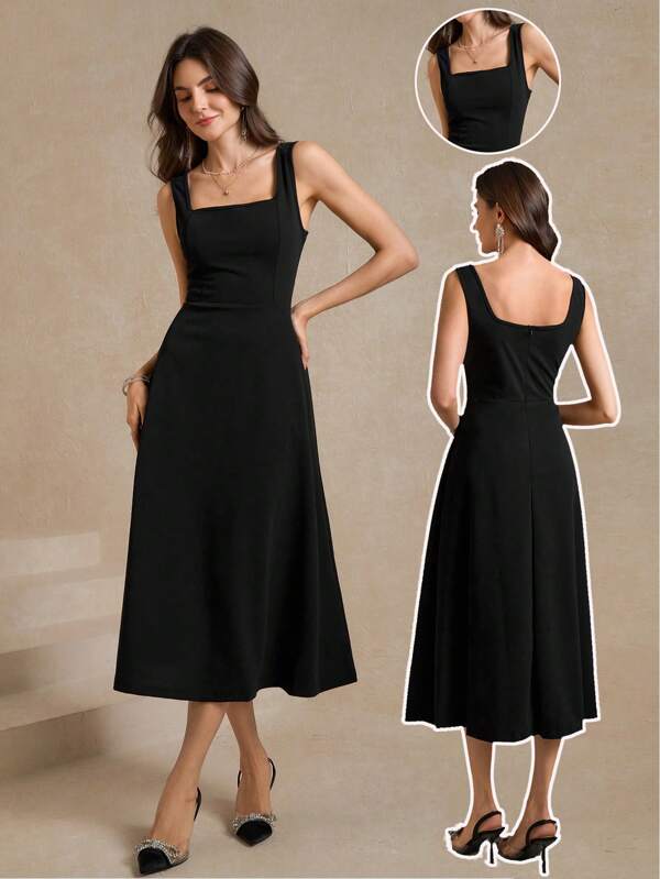 Amorya Ladies" Solid Color Simple And Elegant A-Line Sleeveless Dress For Fashionable SummerFall/Winter Women Clothes Back To School Modest Vintage Old Money Teacher Outfits For Women Airport Beautiful Clothing For Women