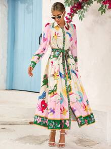 Vivid Eden 女式休闲度假全印花前扣长裙 - 彩色 - 查看 5