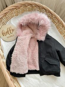 SHEIN 女宝宝可爱百搭保暖内衬连帽毛领夹克，秋冬 - 彩色 - 查看 9