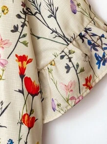 Rusticease 2 件加大码套装：复古花卉印花荷叶边衬衫和卡其裤，休闲乡村风格春夏季度假两件套度假服装女士乡村音乐会服装乡村服装女士度假两件套 - 彩色 - 查看 6