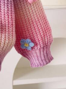 SHEIN Playful Pals Young Girl' Handmade Gradient Knitted Flower Sweater, Cute Casual Round Neck Lantern Sleeve Pullover Girls Knit Sweater Kids Sweaters For Girls Flower Sweater Girl Girls Jumper Ombre Sweater Kids Fall Winter - Multicolor - View 5