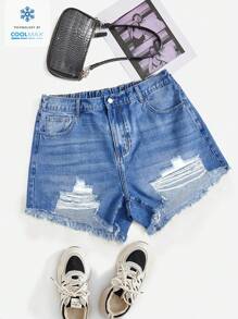 SHEIN EZwear Plus Size Denim Shorts, Fashionable For Autumn