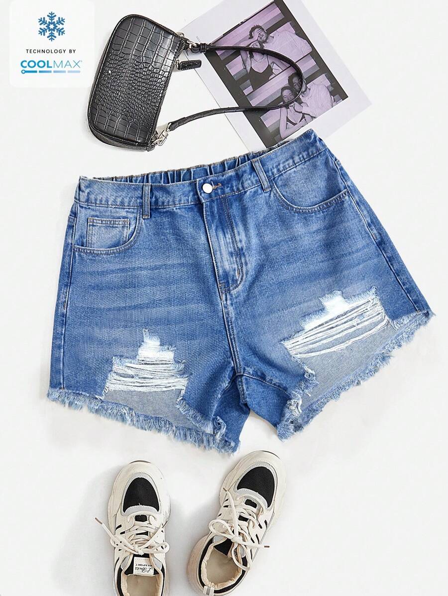 SHEIN EZwear Plus Size Denim Shorts, Fashionable For Autumn