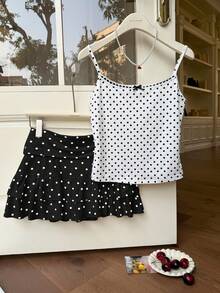 Comfortcana Women's Casual Black Polka Dot Mini Skirt, Summer - Black - View 5