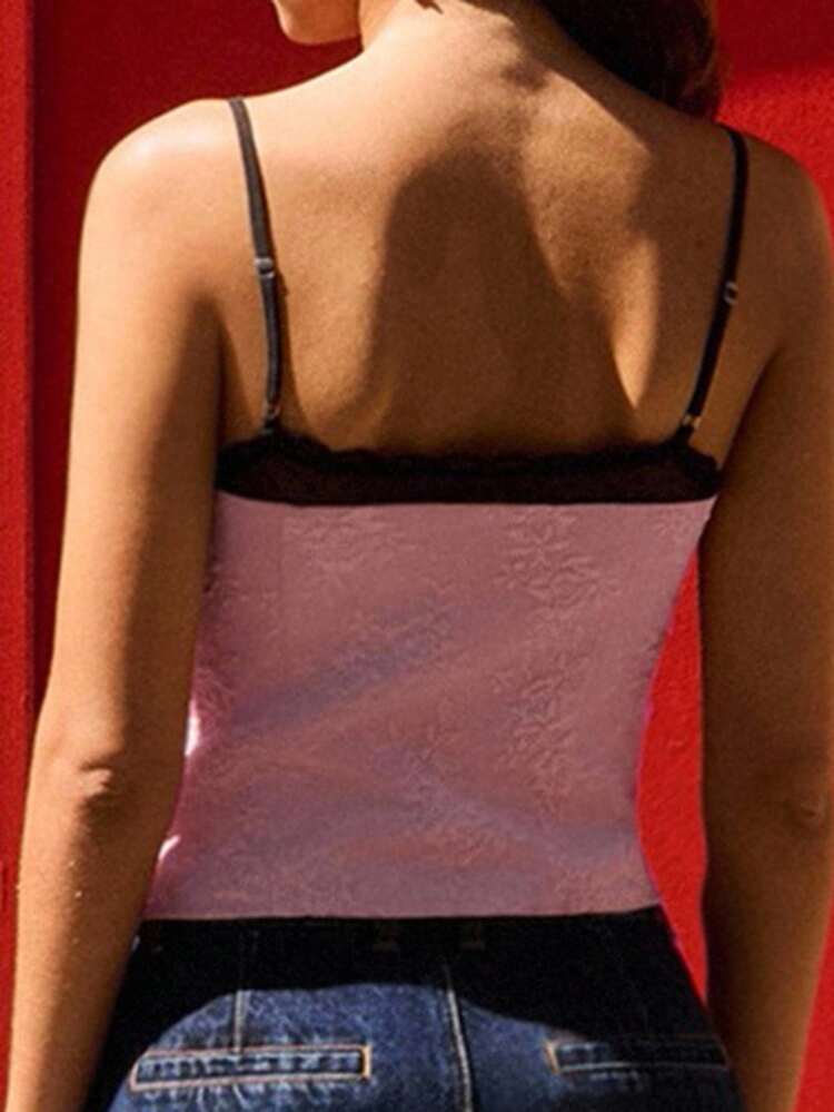 Pink Cami Top With Floral Texture And Contrast Inner Bra Effect Cute Autumn Top Going Out Top Date Night