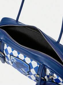 HARRY POTTER X SHEIN Women Letter & Plaid Pattern Shoulder Bag - Blue - View 7