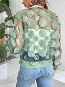 EMERY ROSE Solid Color 3D Mesh Sheer Long Sleeve Bomber Jacket Casual Outfits Spring Clothes For University Fall Winter Cloth For Women