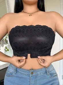 SHEIN Plus Size Women's Daily Front Closure Lace Bralette - Black - View 1