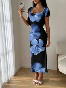 Modelyn 夏季甜心领口美人鱼荷叶边下摆紧身连衣裙 - 彩色 - 查看 4