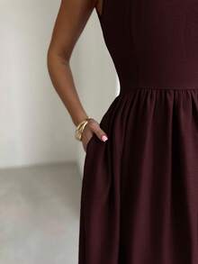 Firerie Women's Blue Waist Cinched A-Line Maxi Dress, Suitable For Valentine's Day, Concerts, Performances, Dates, Parties, Weddings, Sexy, Elegant, Work, Back To School, Vacation, Beach, Romantic,Wedding Guest Dress,Elegant Dresses For Women - Maroon - View 2