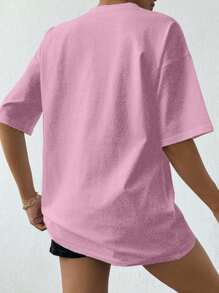 EURMUSE 100%纯棉女款白色水钻T恤 - 淺粉色 - 查看 2