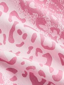 SHEIN MOD 大码女式豹纹口袋宽松阔腿休闲牛仔裤 - 粉色 - 查看 3