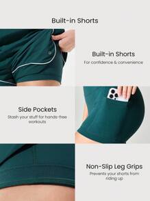 GLOWMODE Quần lót siêu nhẹ tích hợp đường may tương phản túi khóa kéo áo gió quần đùi chạy bộ tập luyện thể dục hàng ngày mặc thường ngày - màu xanh lá - Xem 3