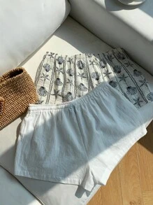 SHEIN 2件套少女常规休闲短裤套装 - 黑與白 - 查看 2