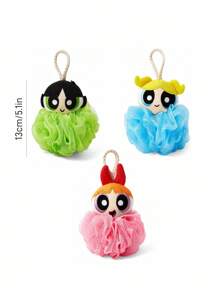 THE POWERPUFF GIRLS X SHEIN 1 件/3 件可爱 3D 沐浴球，超柔软起泡网状海绵，花朵/毛茛/泡泡 - 彩色 - 查看 3