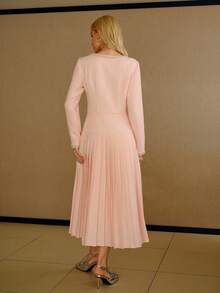 MOTF PREMIUM BEADED FAUX PEARL TRIM RHINESTONE DETAIL PLEATED HEM DRESS - Pink - View 2