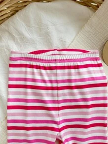 Bộ đồ ngủ dài tay cổ tròn mềm mại và ấm áp họa tiết sữa, bánh quy và sọc cho bé gái - Hồng - Xem 6