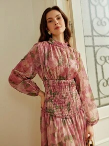 SHEIN Clasi Vestido maxi de vacaciones elegante y relajado con cintura ceñida, nuevo para primavera/otoño 2025, adecuado para citas, salidas, vacaciones, banquetes, fiestas, noches, bodas, festivales de música - Multicolor - Ver 6