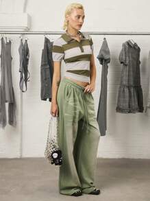 COUREZ 低腰超宽松水洗慢跑裤 / Y2K 秋季女装街头复古阔腿裤 - 綠色 - 查看 2