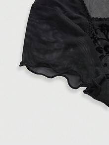 ROMWE Avant Áo cánh tay ngắn lưới voan mỏng thời trang dành cho nữ, Halloween - màu đen - Xem 3