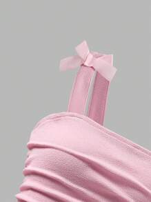 Elladie kids Tween-Mädchen Elegantes, einfarbiges Kleid mit plissierten Schleifenträgern, geeignet für Ausflüge, Partys und Veranstaltungen im Frühling/Sommer