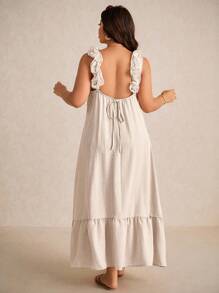 Elaquor Plus Size Casual Floral Lace Strap Loose A-Line Dress,Holiday Outfits For Women - Apricot - View 1