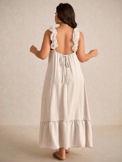 Elaquor Vestido holgado de línea A con estampado floral y tirantes de encaje para tallas grandes