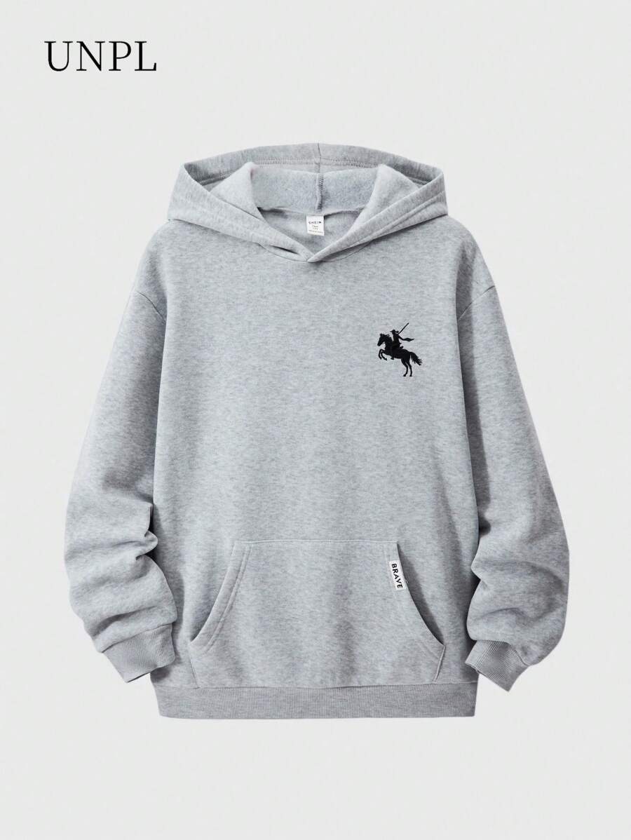 SHEIN Teen Boy Plain Sweatshirt Jacket, Casual Loose Gray Sweatshirt Fall Winter - Grey - View 1