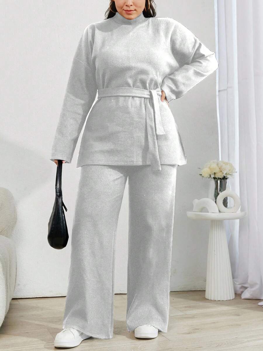 EURMUSE Solid Color Turtleneck Casual Sweater 2pcs/Set - Grey - View 1