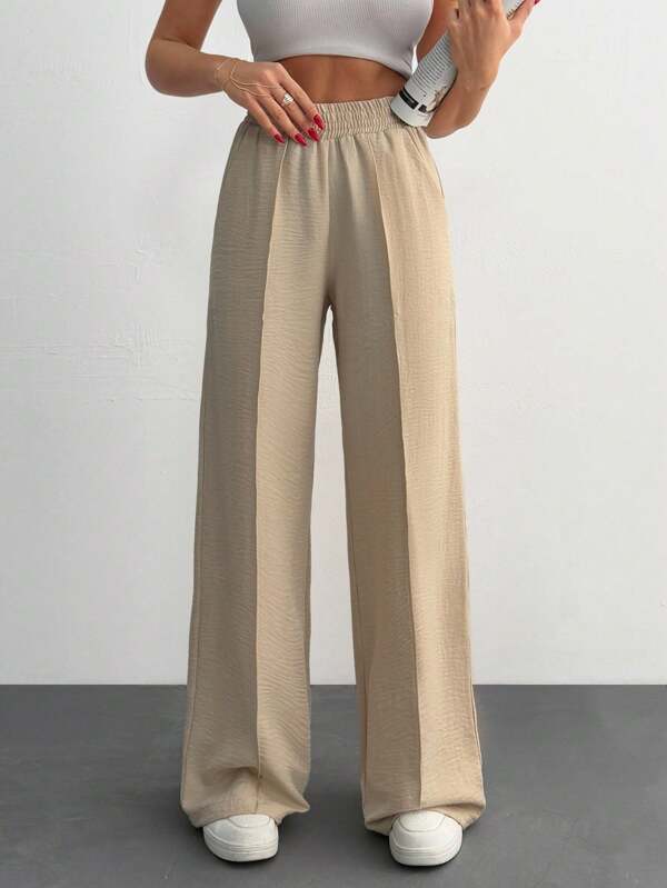 SHEIN Pantaloni a gamba ampia con tasche, di colore unito, per donne