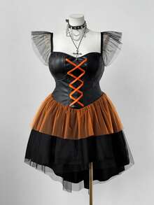 Sunspun Plus Size Women Halloween Witch Dress - Multicolor - View 7