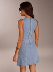 SHEIN Forever 21 女士休闲露肩牛仔连衣裙 - 淺藍色 - 查看 2
