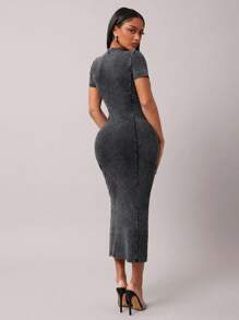 SHEIN SXY 女士修身中长款夏季连衣裙 - 黑色 - 查看 2