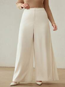 MOTF PREMIUM PLUS SIZE PLEATED WIDE LEG PANTS - Beige - View 4